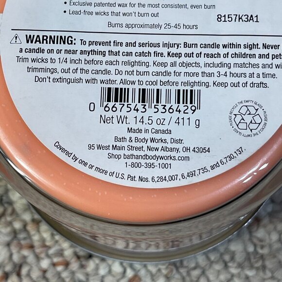 Bath and Body Works 3-Wick Scented Candle in Peach Bellini 14.5 Ounces - Picture 8 of 9